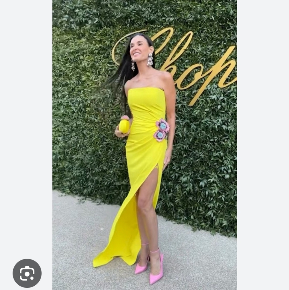OSCAR DE LARENTA BRIGHT YELLOW EVENING GOWN DRESS CUSTOM MADE $6290 DEMI MOORE